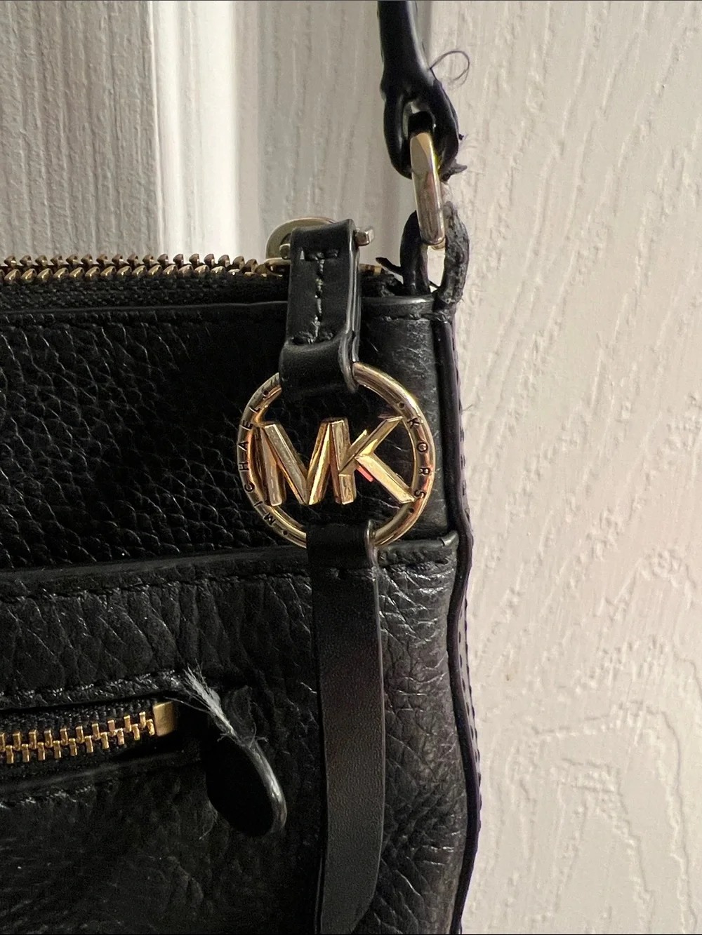 Michael Kors Black Pebbled Leather Crossbody with Gold Accents